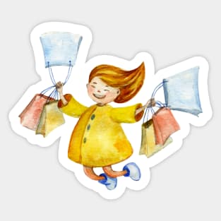 Watercolor Shopping LAdy Sticker